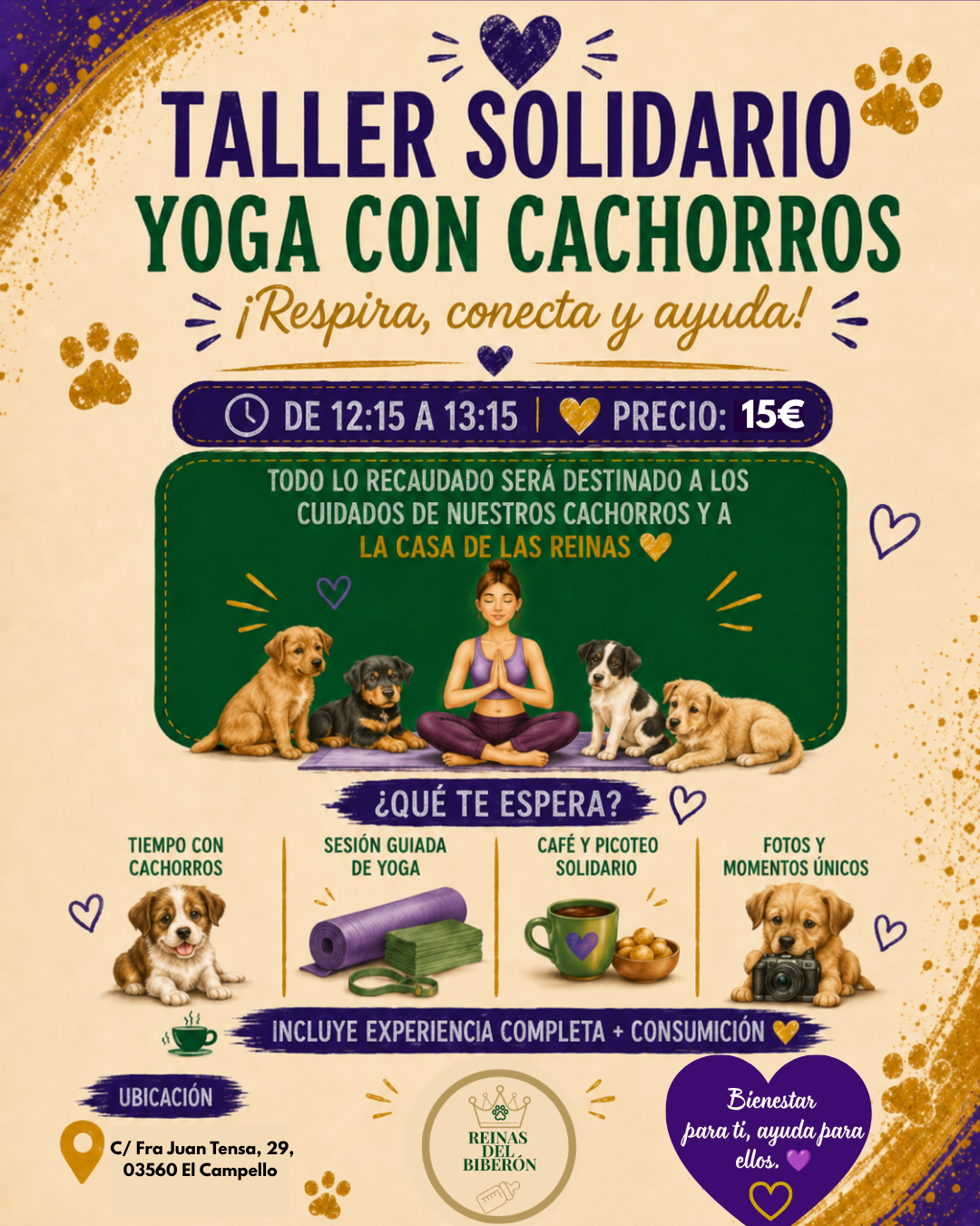 🧘‍♀️ Taller Solidario de Yoga con Cachorros en la Inauguración💜🐶