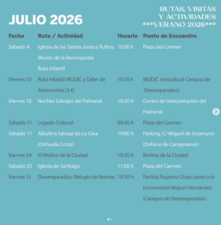 RUTAS  VISITAS Y ACTIVIDADES  - ORIHUELA TURISTICA