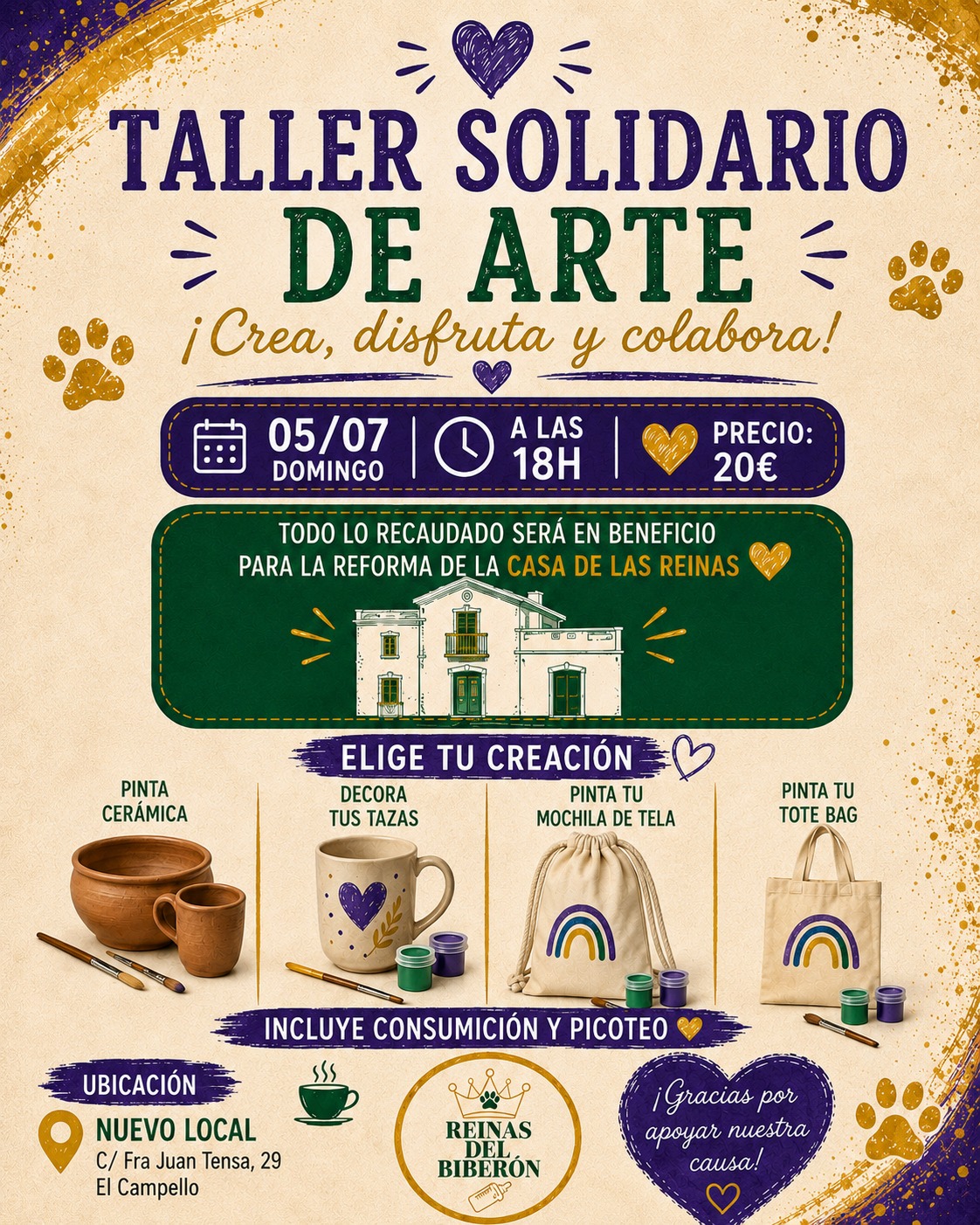 Taller Solidario de Arte en la Inauguración de la Casa de Las Reinas 🎨💜