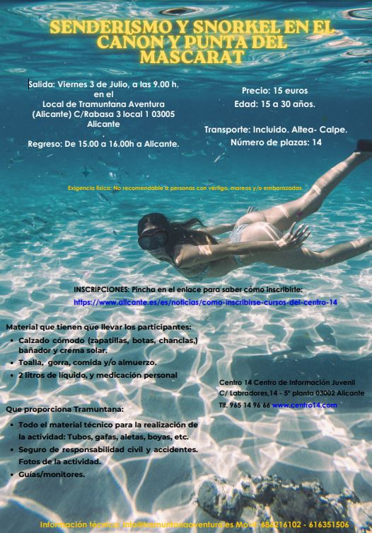 Senderismo y Snorkel en el Cañon y Punta del Mascarat