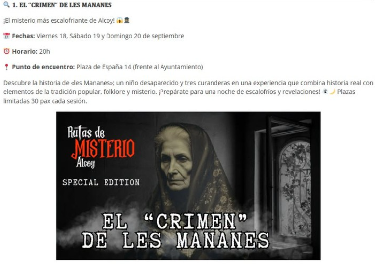 RUTAS DE MISTERIO  ALCOI - EL CRIMEN DE LES MANANES -
