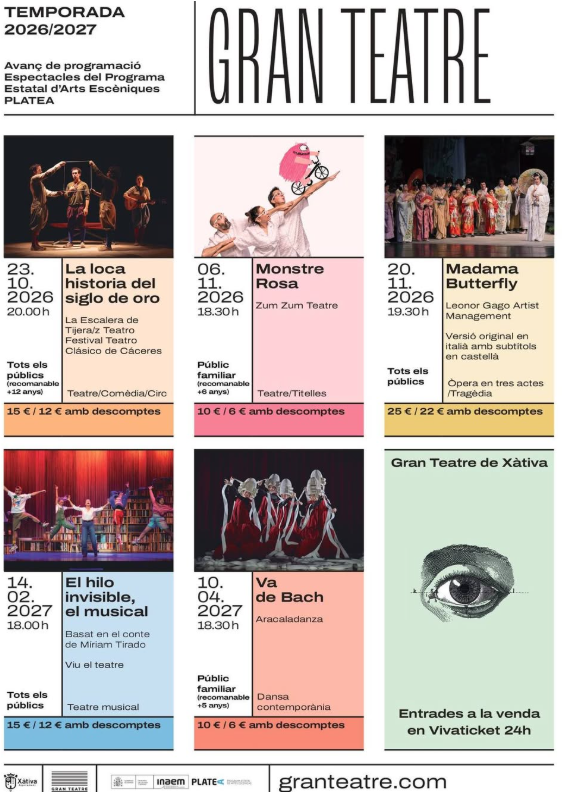 GRAN TEATRE XATIVA  - NOVA PROGRAMACIO DE TEATRE