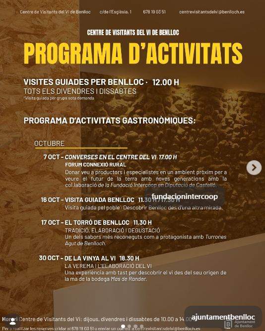 CENTRE DE VISITANS DEL VI DE BENLLOC - PROGRAMACIO ACTIVITATS